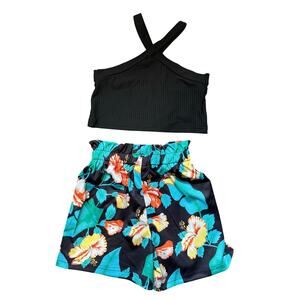 Girls Tropical 2 Piece Outfit Shorts Crop Top Set Size 4-5Y Summer